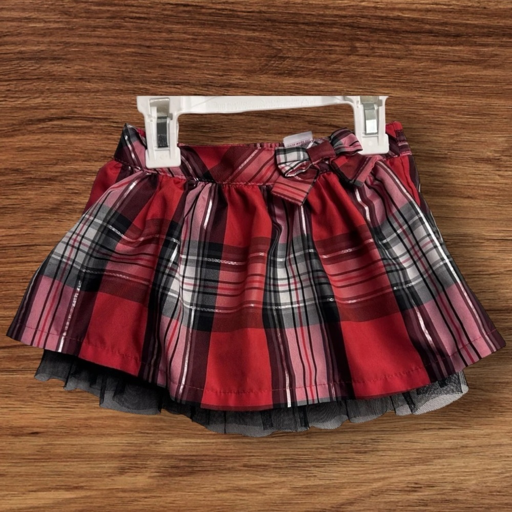 Sonoma Girl Plaid Skirt Size 12 Month Red Black Silver Plaid tulle party